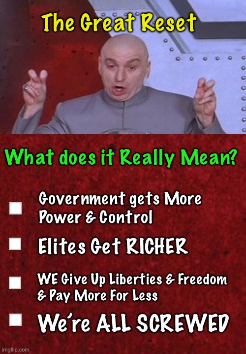 Multiple Choice Test | The Great Reset; What does it Really Mean? Government gets More 
Power & Control; Elites Get RICHER; WE Give Up Liberties & Freedom 
& Pay More For Less; We’re ALL SCREWED | image tagged in memes,the great reset,its happening now,we all must stand up against it,resistance,we must fight the radical leftists | made w/ Imgflip meme maker