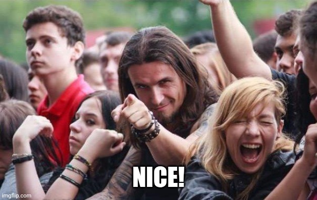 Ridiculously Photogenic Metalhead | NICE! | image tagged in ridiculously photogenic metalhead | made w/ Imgflip meme maker