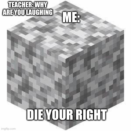 lol | ME:; TEACHER: WHY ARE YOU LAUGHING; DIE YOUR RIGHT | image tagged in minecraft | made w/ Imgflip meme maker