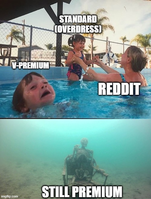 drowning kid + skeleton | STANDARD (OVERDRESS); V-PREMIUM; REDDIT; STILL PREMIUM | image tagged in drowning kid skeleton | made w/ Imgflip meme maker