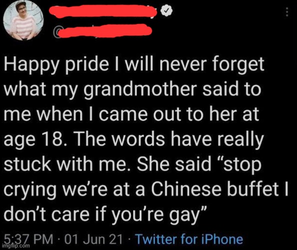 image tagged in gay,pride,lgbtq,grandma,chinese food | made w/ Imgflip meme maker