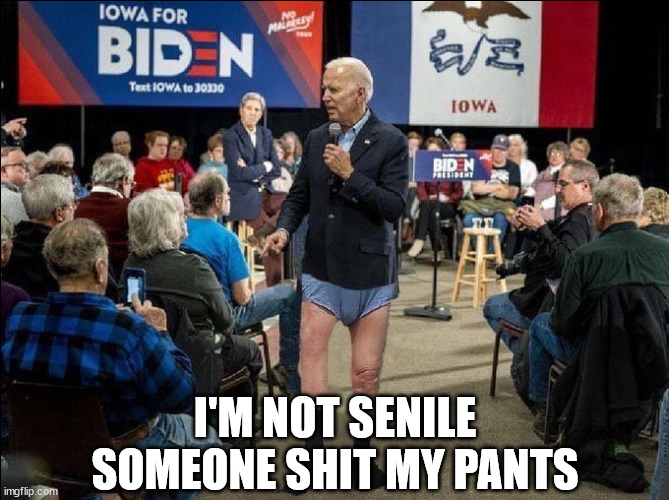 I'M NOT SENILE SOMEONE SHIT MY PANTS | image tagged in biden not senile shit my pants | made w/ Imgflip meme maker