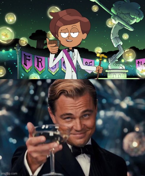 Anne Boonchuy and Leonardo DiCaprio party meme | image tagged in memes,leonardo dicaprio cheers,party time,amphibia,party | made w/ Imgflip meme maker