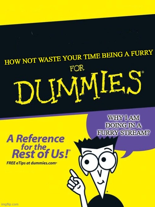 For dummies book | HOW NOT WASTE YOUR TIME BEING A FURRY WHY I AM DOING IN A FURRY STREAM? | image tagged in for dummies book | made w/ Imgflip meme maker