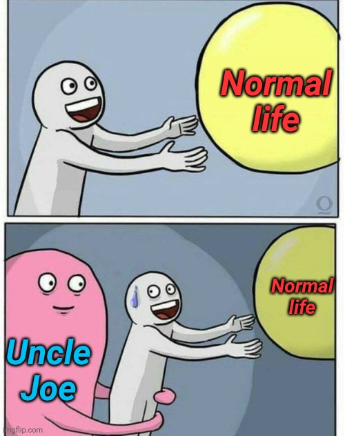 Boy, happy days was a lot of fun | Normal life; Normal life; Uncle Joe | image tagged in grabbing ball | made w/ Imgflip meme maker