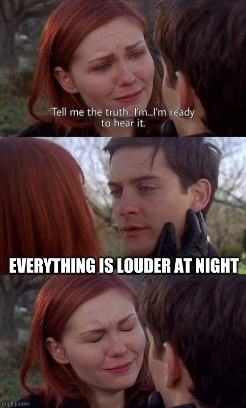 Relatable | EVERYTHING IS LOUDER AT NIGHT | image tagged in tell me the truth i'm ready to hear it | made w/ Imgflip meme maker