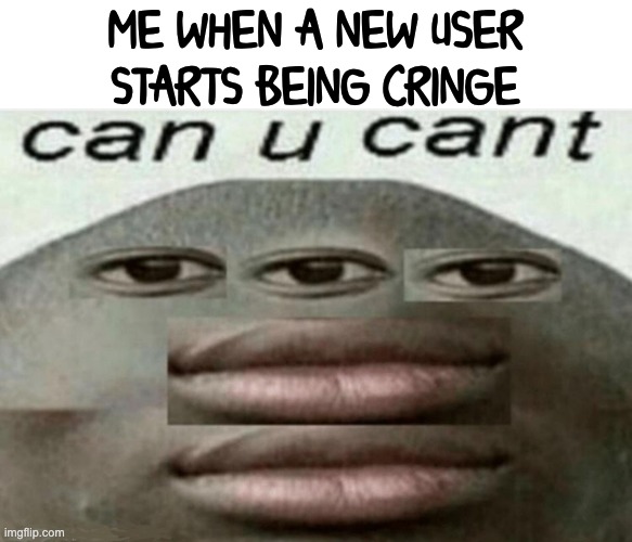 can u cant | ME WHEN A NEW USER STARTS BEING CRINGE | image tagged in can u cant | made w/ Imgflip meme maker