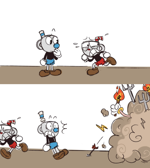 High Quality Cuphead runs from a mob Blank Meme Template