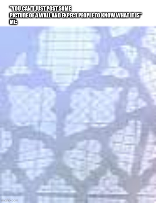 You get it right? | "YOU CAN'T JUST POST SOME PICTURE OF A WALL AND EXPECT PEOPLE TO KNOW WHAT IT IS"
ME: | made w/ Imgflip meme maker