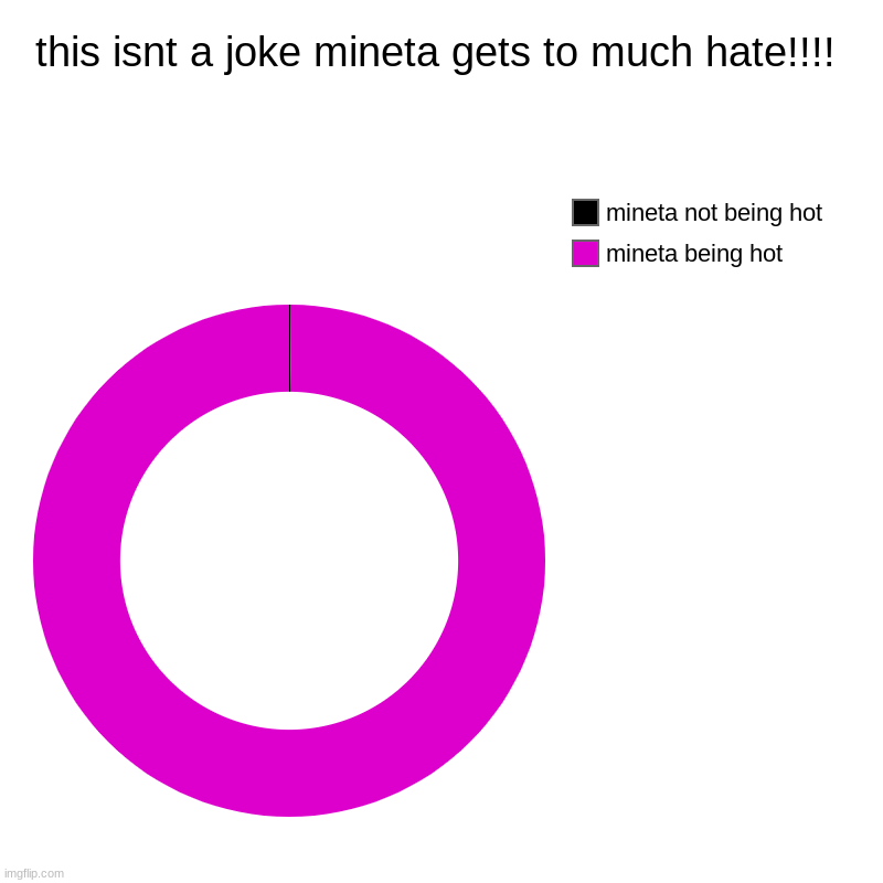 mineta is hot no joke | this isnt a joke mineta gets to much hate!!!! | mineta being hot, mineta not being hot | image tagged in charts,donut charts | made w/ Imgflip chart maker