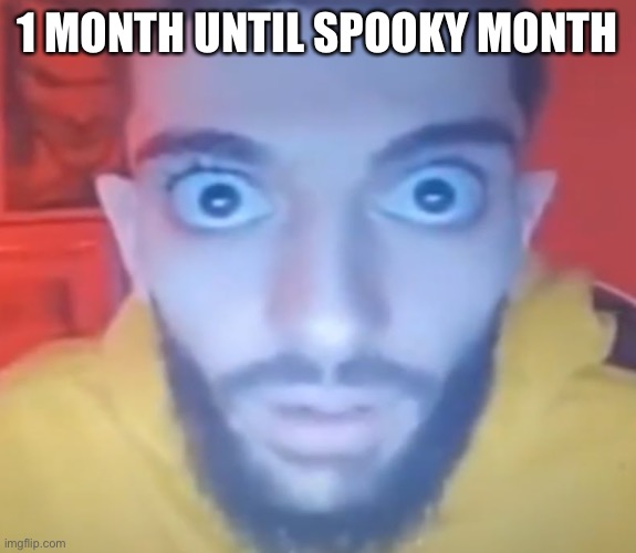 (・Д・) | 1 MONTH UNTIL SPOOKY MONTH | image tagged in wake up wake up wake up wake up | made w/ Imgflip meme maker