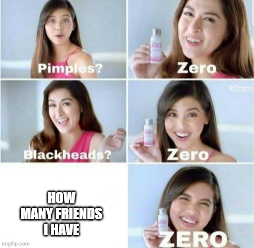 Pimples, Zero! |  HOW MANY FRIENDS I HAVE | image tagged in pimples zero | made w/ Imgflip meme maker