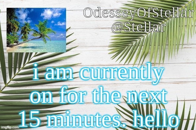 palms | i am currently on for the next 15 minutes. hello | image tagged in palms | made w/ Imgflip meme maker