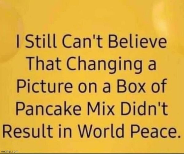 I bought all those pancake mixes and we're still fighting?  I want a refund. | image tagged in politics | made w/ Imgflip meme maker