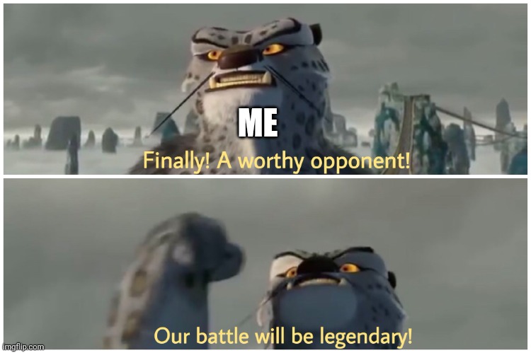 Finally! A worthy opponent! Our battle will be legendary! | ME | image tagged in finally a worthy opponent our battle will be legendary | made w/ Imgflip meme maker