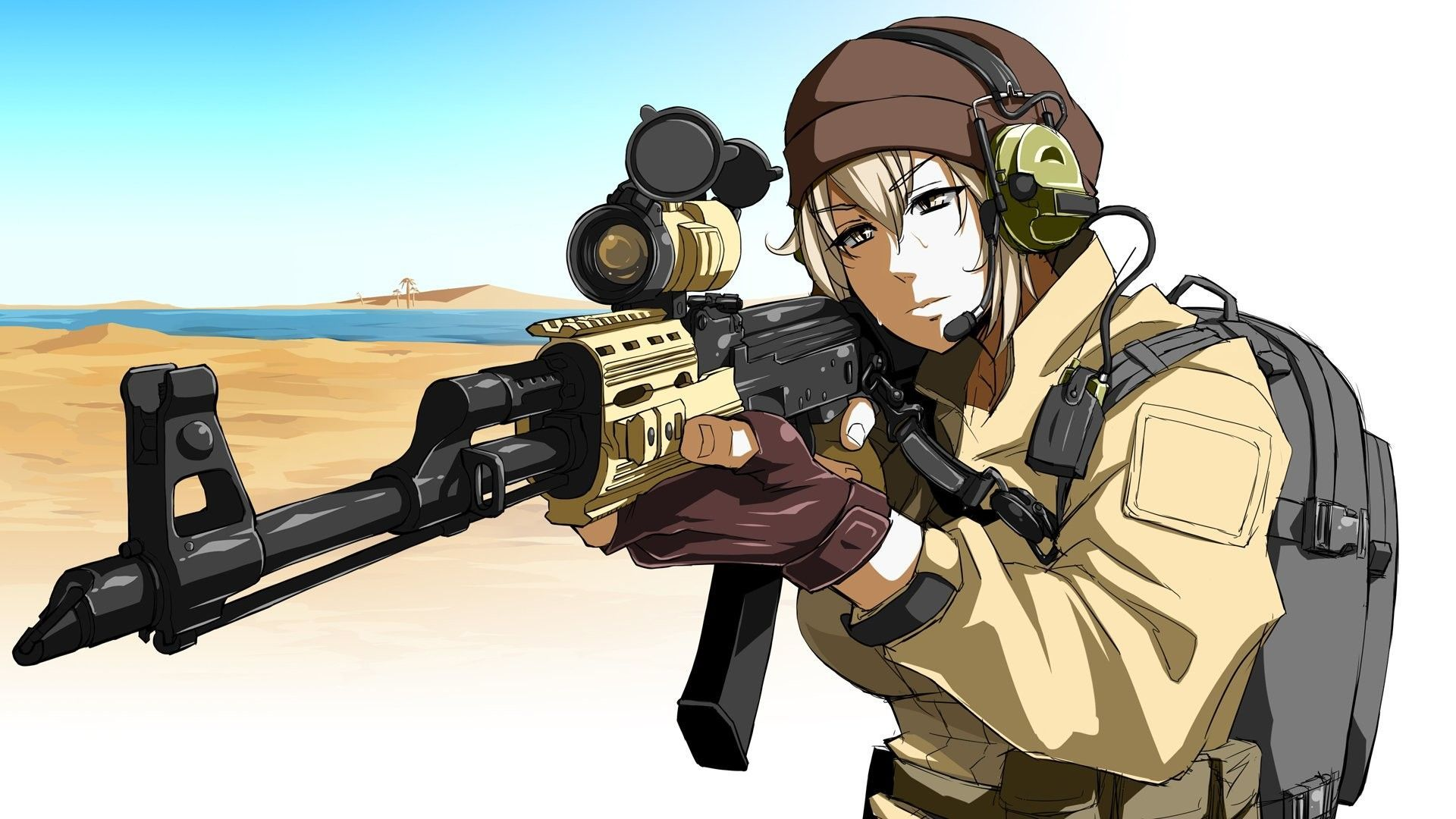 A  Anime Boy with a sniper Blank Meme Template