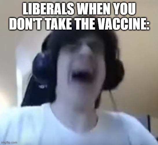 npesta crying | LIBERALS WHEN YOU DON'T TAKE THE VACCINE: | image tagged in npesta crying | made w/ Imgflip meme maker