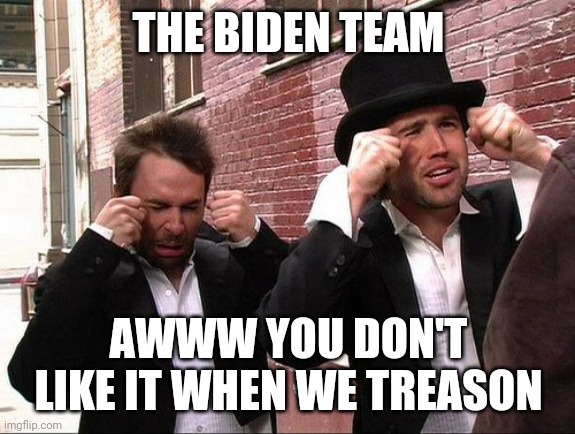 So now on top of a demented Old Pervert, a cackling hyena, and a Circle-Back Robot.... We have an active agent for treason.  Clo |  THE BIDEN TEAM; AWWW YOU DON'T LIKE IT WHEN WE TREASON | image tagged in aww did someone get addicted to crack | made w/ Imgflip meme maker