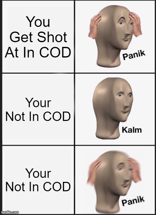 Stonk | You Get Shot At In COD; Your Not In COD; Your Not In COD | image tagged in memes,panik kalm panik | made w/ Imgflip meme maker