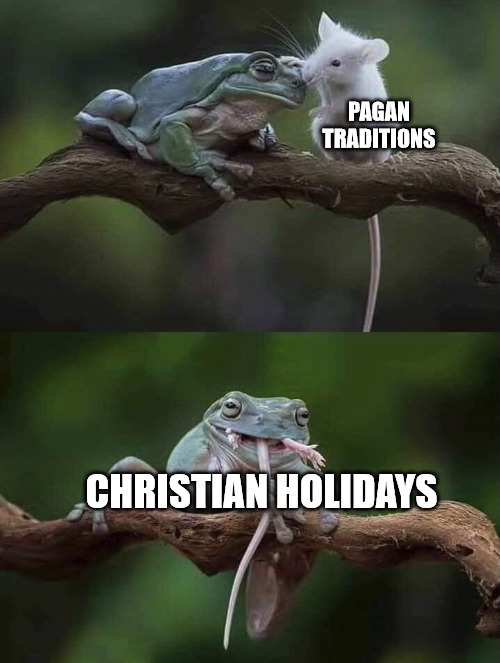 Oops | PAGAN TRADITIONS; CHRISTIAN HOLIDAYS | image tagged in dank,christian,memes,r/dankchristianmemes | made w/ Imgflip meme maker
