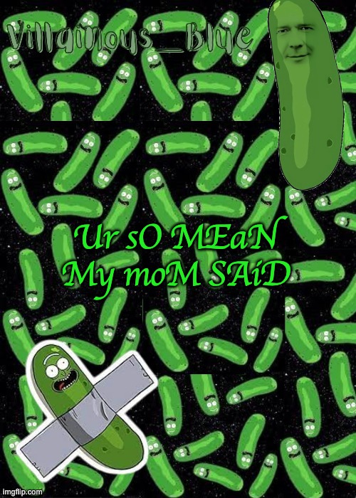 Ur sO MEaN My moM SAiD | image tagged in pickle rick temp | made w/ Imgflip meme maker