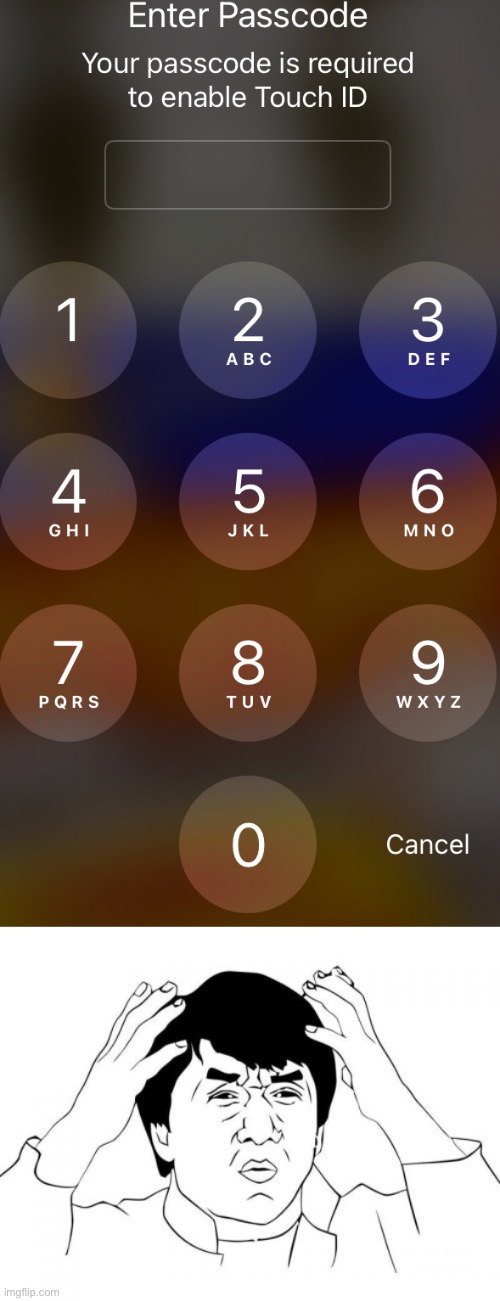 Mm yes, must use password to enable Touch ID. NICE JOB APPLE | image tagged in memes,jackie chan wtf | made w/ Imgflip meme maker