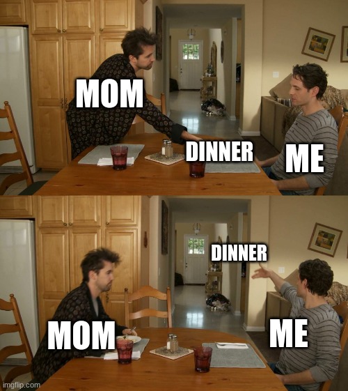 Plate toss | MOM; ME; DINNER; DINNER; MOM; ME | image tagged in plate toss | made w/ Imgflip meme maker