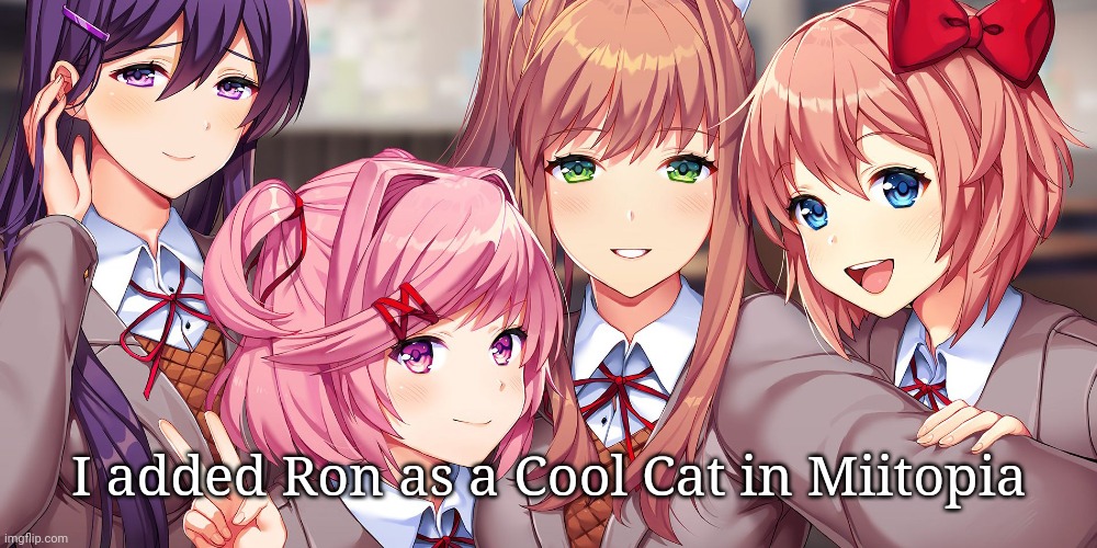 (In a Cool Way) | I added Ron as a Cool Cat in Miitopia | image tagged in ddlc plus selfie thingy | made w/ Imgflip meme maker