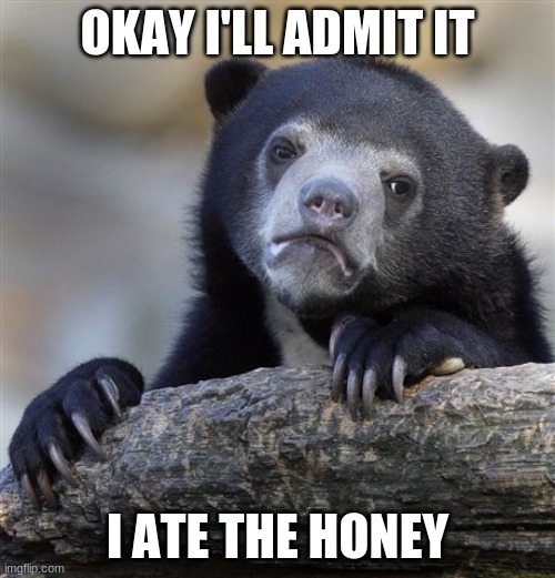 Confession Bear | OKAY I'LL ADMIT IT; I ATE THE HONEY | image tagged in memes,confession bear | made w/ Imgflip meme maker