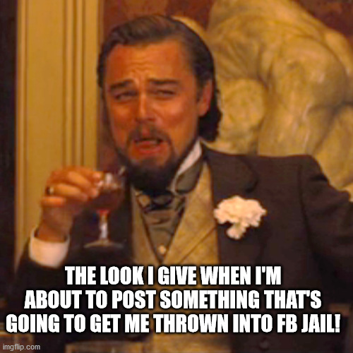 Laughing Leo | THE LOOK I GIVE WHEN I'M ABOUT TO POST SOMETHING THAT'S GOING TO GET ME THROWN INTO FB JAIL! | image tagged in memes,laughing leo | made w/ Imgflip meme maker