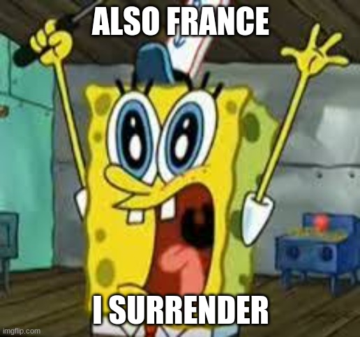 spongebob I surrender | ALSO FRANCE I SURRENDER | image tagged in spongebob i surrender | made w/ Imgflip meme maker