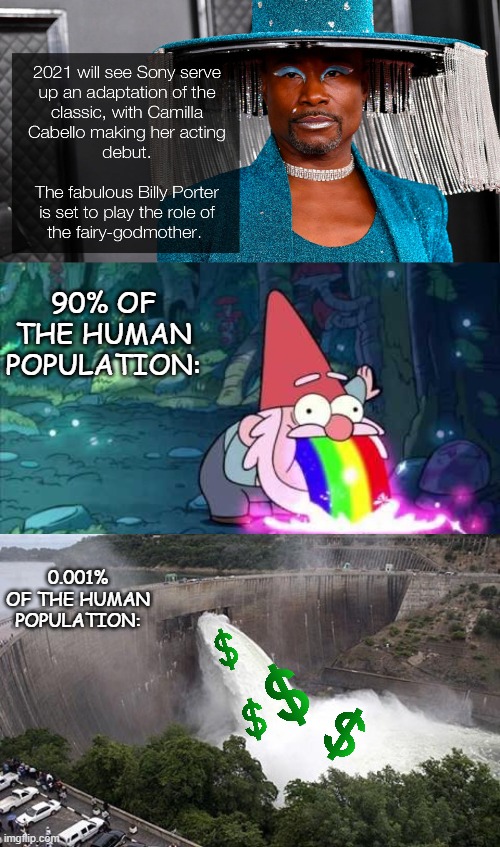 I'm sick of the .1% molding society like Play-Dough. | 90% OF THE HUMAN POPULATION:; 0.001% OF THE HUMAN POPULATION: | image tagged in gnome barfing rainbow,floodgate,woke,political meme | made w/ Imgflip meme maker