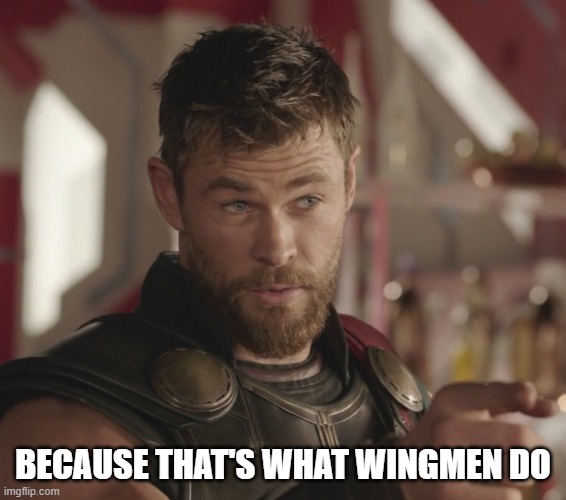 Thor that’s what heroes do | BECAUSE THAT'S WHAT WINGMEN DO | image tagged in thor that s what heroes do | made w/ Imgflip meme maker