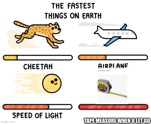 Tape meme | TAPE MEASURE WHEN U LET GO | image tagged in fastest thing on earth,tape,so true,so true memes | made w/ Imgflip meme maker