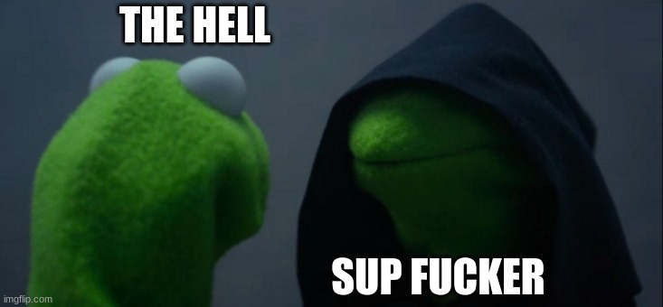 Evil Kermit Meme | THE HELL; SUP FUCKER | image tagged in memes,evil kermit | made w/ Imgflip meme maker