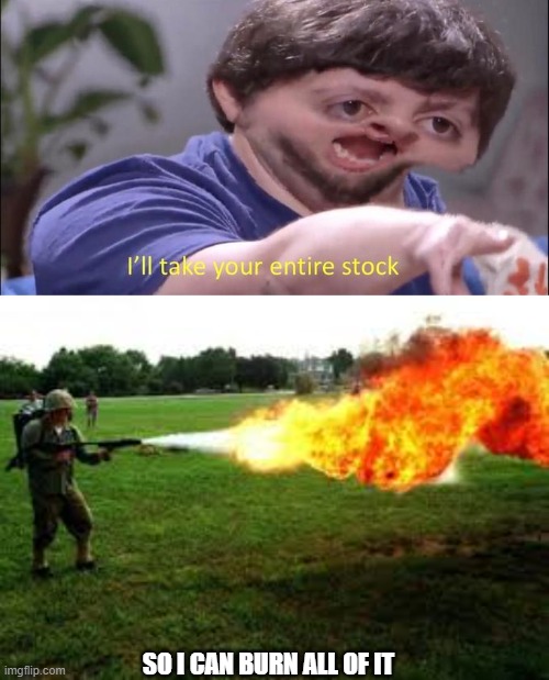 SO I CAN BURN ALL OF IT | image tagged in i'll take your entire stock | made w/ Imgflip meme maker