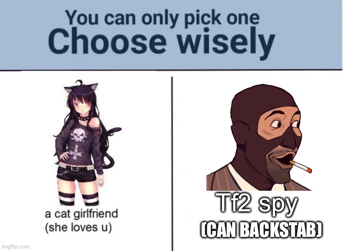 I choose spy | Tf2 spy; (CAN BACKSTAB) | image tagged in choose wisely | made w/ Imgflip meme maker