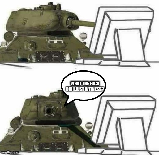 T-34 react | WHAT THE FUCK DID I JUST WITNESS? | image tagged in t-34 react | made w/ Imgflip meme maker