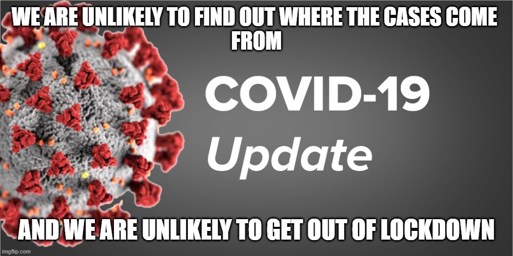 When COVID Cases are Unlinked | WE ARE UNLIKELY TO FIND OUT WHERE THE CASES COME 
FROM; AND WE ARE UNLIKELY TO GET OUT OF LOCKDOWN | image tagged in lockdown,covid19,unsolved mysteries | made w/ Imgflip meme maker