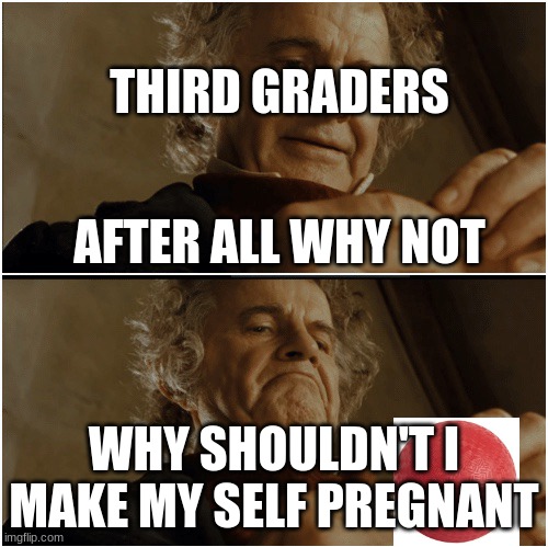 BTC Lord of the rings | THIRD GRADERS; AFTER ALL WHY NOT; WHY SHOULDN'T I MAKE MY SELF PREGNANT | image tagged in btc lord of the rings | made w/ Imgflip meme maker
