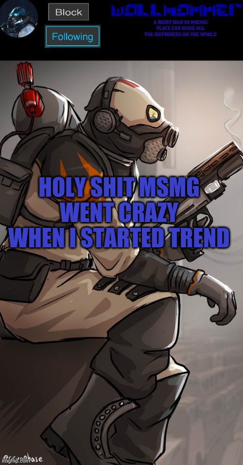 wallhamer | HOLY SHIT MSMG WENT CRAZY WHEN I STARTED TREND | image tagged in wallhamer | made w/ Imgflip meme maker