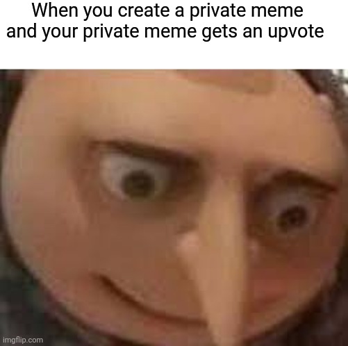Gru Face | When you create a private meme and your private meme gets an upvote | image tagged in gru face | made w/ Imgflip meme maker