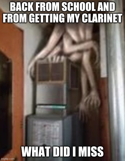 Clump | BACK FROM SCHOOL AND FROM GETTING MY CLARINET; WHAT DID I MISS | image tagged in clump | made w/ Imgflip meme maker