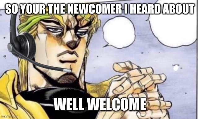 Gamer Dio | SO YOUR THE NEWCOMER I HEARD ABOUT WELL WELCOME | image tagged in gamer dio | made w/ Imgflip meme maker