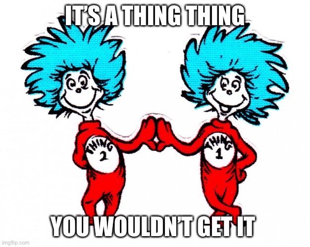 Thing thing | IT’S A THING THING; YOU WOULDN’T GET IT | image tagged in thing 1 and thing 2,you wouldn't get it | made w/ Imgflip meme maker