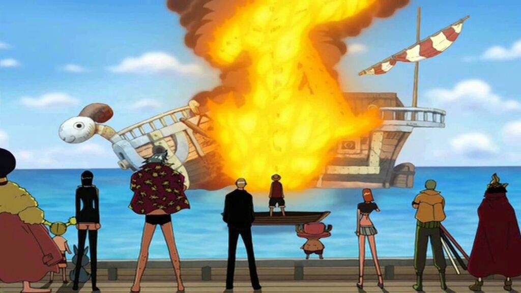 Straw Hats watching the Going Merry burn Blank Meme Template
