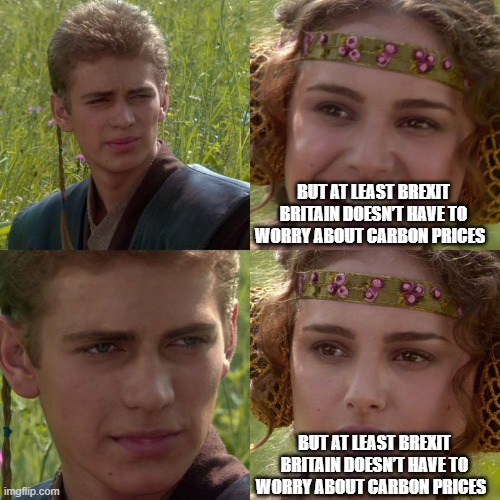 Anakin Padme 4 Panel | BUT AT LEAST BREXIT BRITAIN DOESN’T HAVE TO WORRY ABOUT CARBON PRICES; BUT AT LEAST BREXIT BRITAIN DOESN’T HAVE TO WORRY ABOUT CARBON PRICES | image tagged in anakin padme 4 panel | made w/ Imgflip meme maker