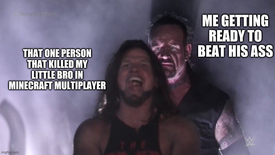 AJ Styles & Undertaker | ME GETTING READY TO BEAT HIS ASS; THAT ONE PERSON THAT KILLED MY LITTLE BRO IN MINECRAFT MULTIPLAYER | image tagged in aj styles undertaker | made w/ Imgflip meme maker