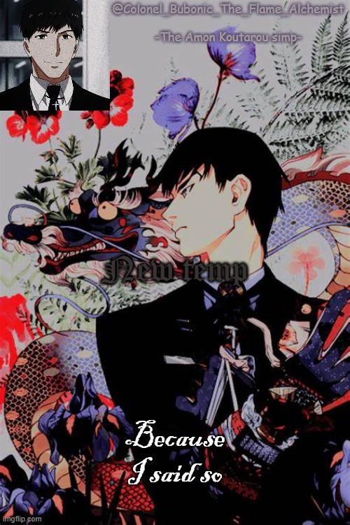 Colonel's Amon temp | New temp; Because I said so | image tagged in colonel's amon temp | made w/ Imgflip meme maker