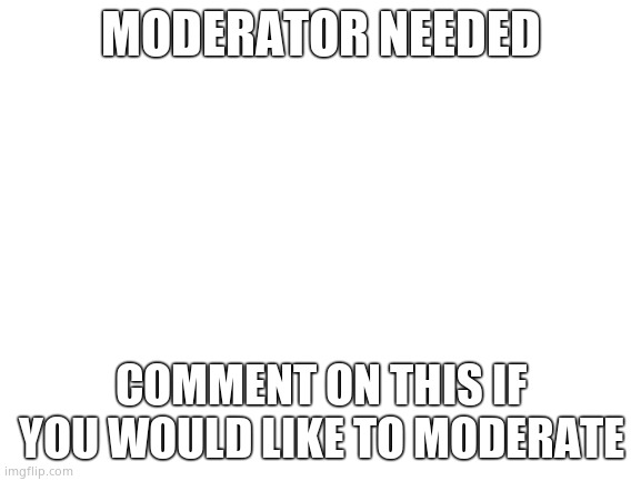 Blank White Template | MODERATOR NEEDED; COMMENT ON THIS IF YOU WOULD LIKE TO MODERATE | image tagged in blank white template | made w/ Imgflip meme maker